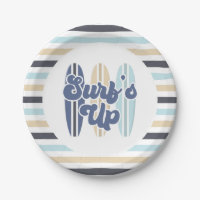 Surf's Up Surfboard Beach Birthday Paper Plates