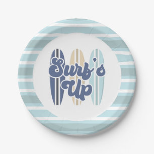 Surf's Up Surfboard Beach Birthday Paper Plates