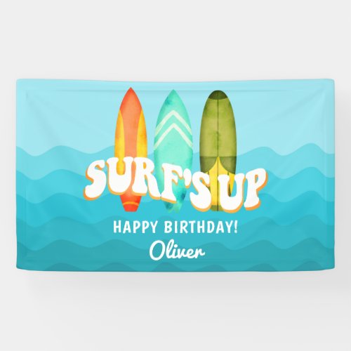 Surfs Up Surfboard Birthday Banner