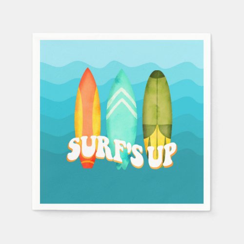Surfs Up Surfboard Birthday Party Napkins