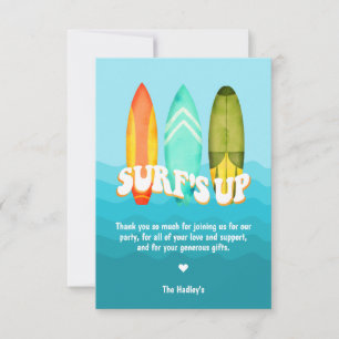 Surfs Up Surfboard Birthday Thank You Card