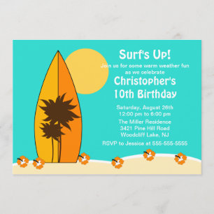 Surf's Up Surfboard Swimming Birthday Invitation