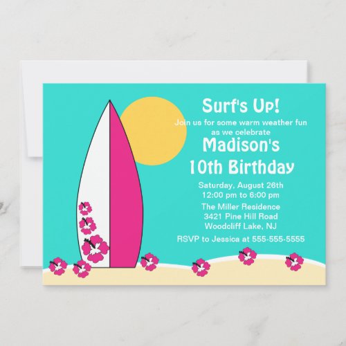 Surf's Up Surfboard Swimming Birthday Invitation