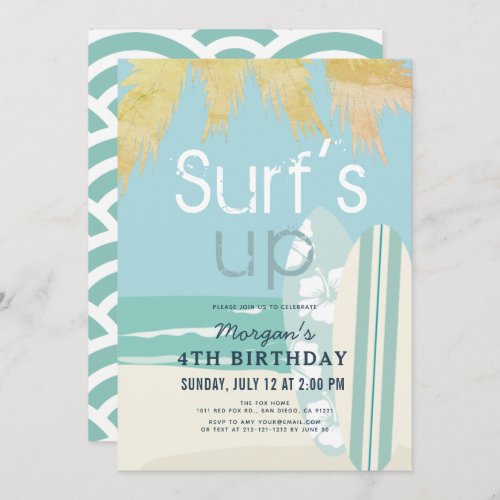 Surfs Up Surfboards Beach Boy Birthday Invitation