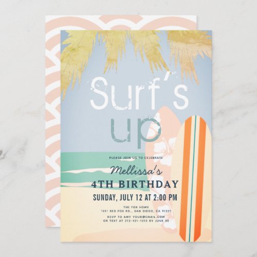 Surfs Up Surfboards Beach Girl Birthday Invitation
