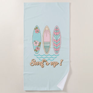 Surf's Up Surfboards Beach Life Tropical Retro Towel
