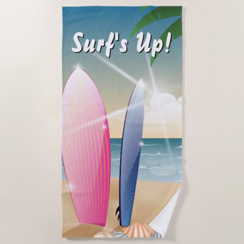 Surfs Up Surfboards on the Beach Beach Towel