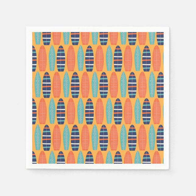 Surfs Up Surfboards Orange Blue Summer Birthday Napkins (Front)