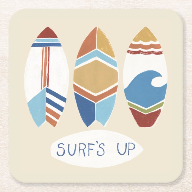 Surf's Up! Surfboards Square Paper Coaster (Front)