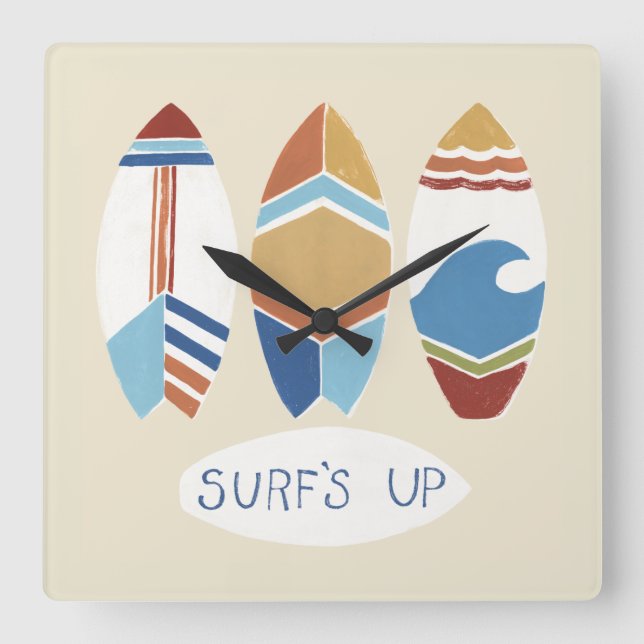 Surf's Up! Surfboards Square Wall Clock (Front)