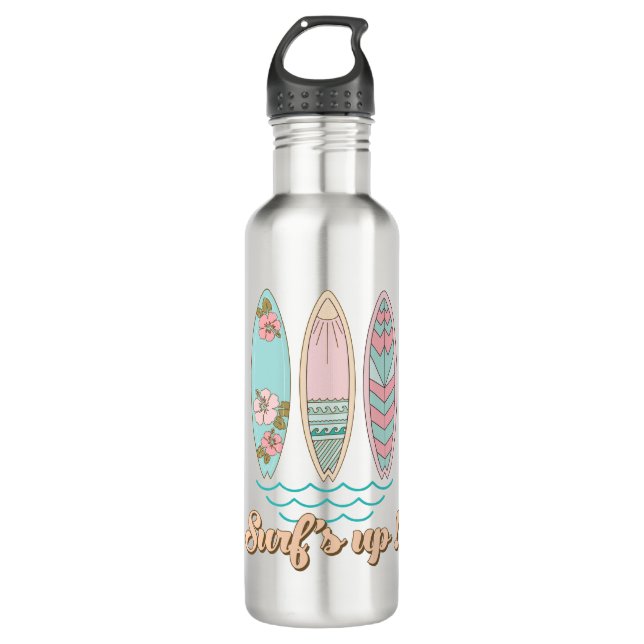 Surf's Up Surfboards Summer Beach Life Stainless Steel Water Bottle (Front)