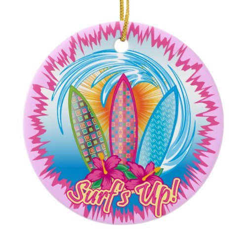 Surf's Up - Surfer Girl Ceramic Ornament