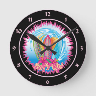 Surf's Up - Surfer Girl Round Clock