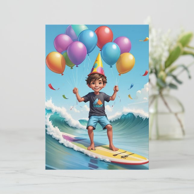 surfs up surfing beach birthday party invitations (Standing Front)