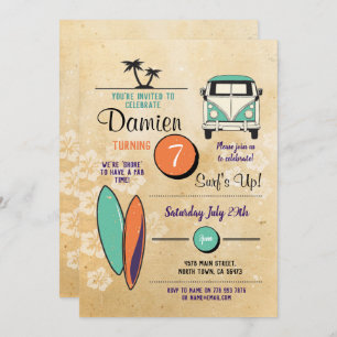 Surfs Up! Surfing Birthday Party Invite Beach Palm