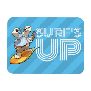 Surf's Up Surfing Polar Bear with Cocktail Cartoon Magnet