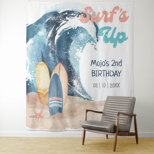 Surfs Up  Surfing Tropical Beach Birthday Tapestry