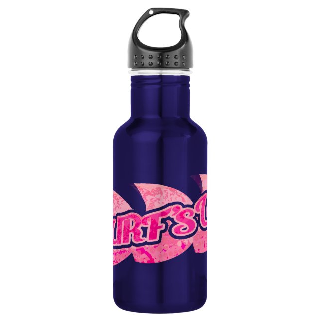 Surfs up text girls pink wave stainless steel water bottle (Front)