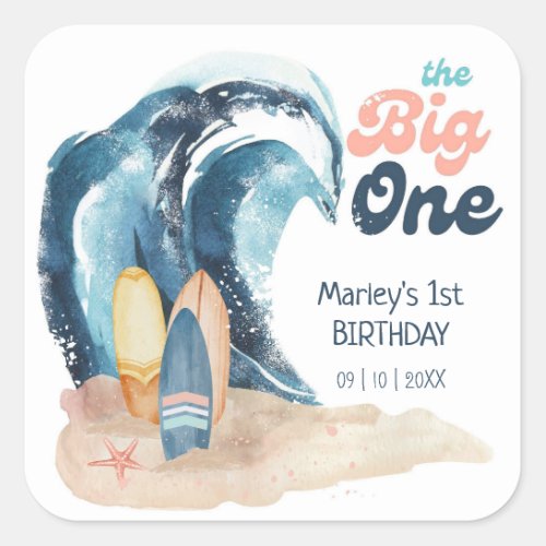 Surfs Up  The Big One Beach 1st Birthday Square Sticker