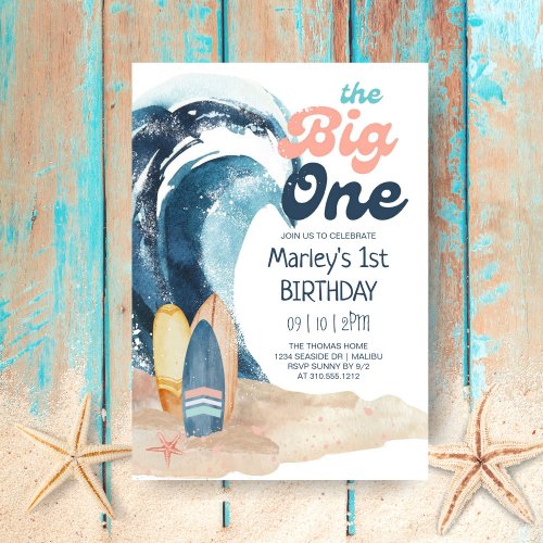 Surfs Up  The Big One Beach Baby 1st Birthday Invitation