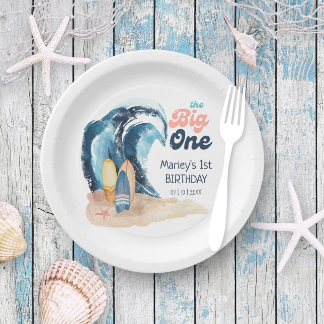 Surf's Up | The Big One Beach Baby 1st Birthday Paper Plates (Creator Uploaded)