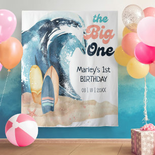 Surf's Up The Big One Beach Baby 1st Birthday Tapestry