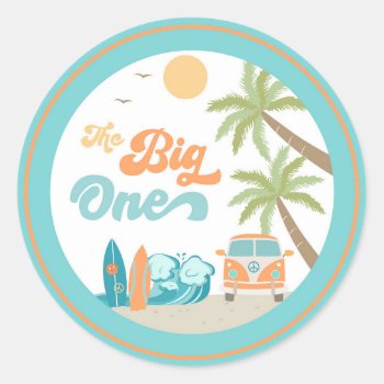 Surf's Up The Big One Birthday Party Favor Sticker by SugarPlumPaperie at Zazzle