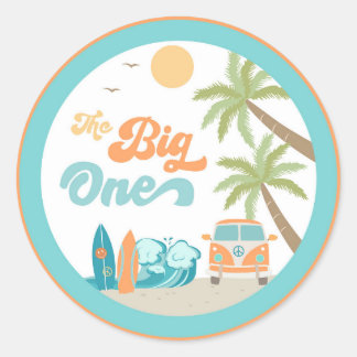 Surf's Up The big One Birthday Party Favor Sticker