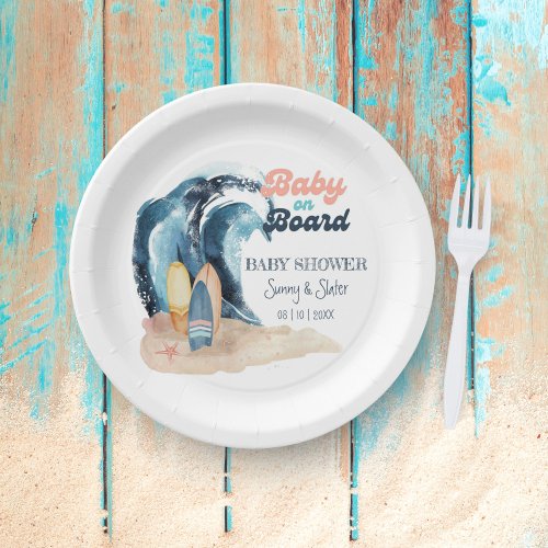 Surfs Up  Tropical Beach Couples Baby Shower Paper Plates