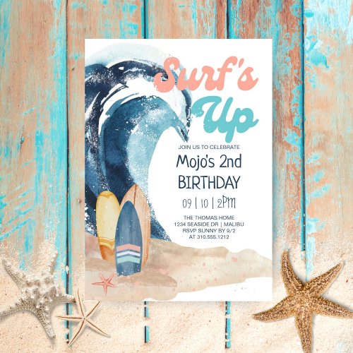 Surfs Up  Tropical Beach Kids Birthday Invitation