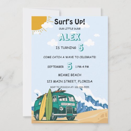 Surfs Up Tropical Beach Kids Birthday Party Invitation