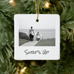 SURF'S UP Vacation PHOTO Location Year Keepsake Ceramic Ornament