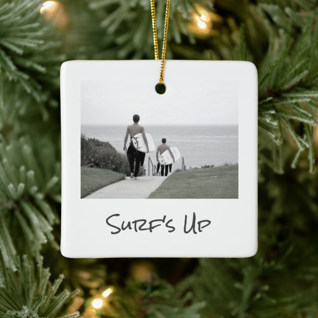 SURF'S UP Vacation PHOTO Location Year Keepsake Ceramic Ornament (Tree)