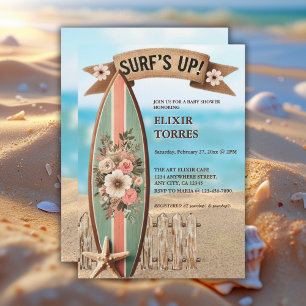 Surf's Up Vintage Floral Baby Shower Invitation