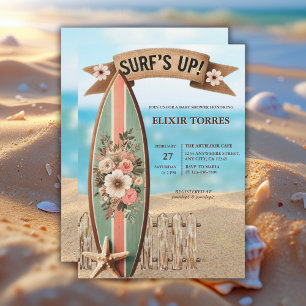 Surf's Up Vintage Floral Baby Shower Invitation
