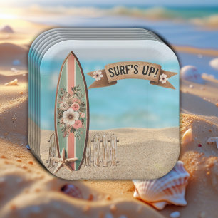 Surf's Up Vintage Floral Baby Shower Paper Plates