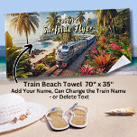 Surfside Flyer Diesel Train at the Beach  Beach Towel<br><div class="desc">A Diesel Train on the Beach - - Change the Text to The Names you want. A Great Beach Towel for any Train Fan!  - - See Lots More Train Theme Gifts in my store - Have a look NOW! - there will be something you love!</div>