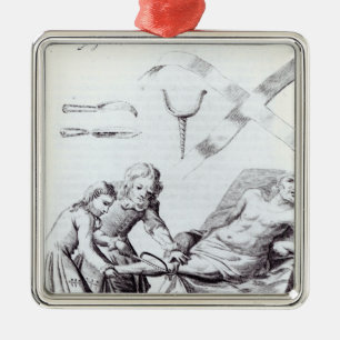 Surgical operation to amputate a leg metal ornament