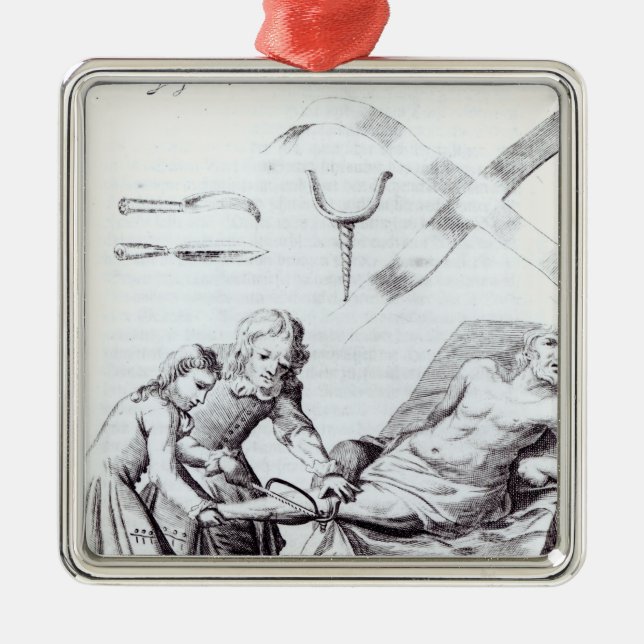 Surgical operation to amputate a leg metal ornament (Front)