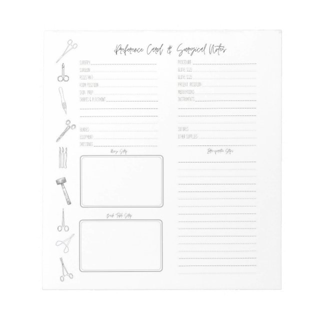 Surgical Tech Preference Card Notes (Front)