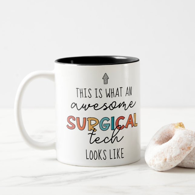 Surgical Technologist Funny Surgery OR Tech Gifts Two-Tone Coffee Mug (With Donut)