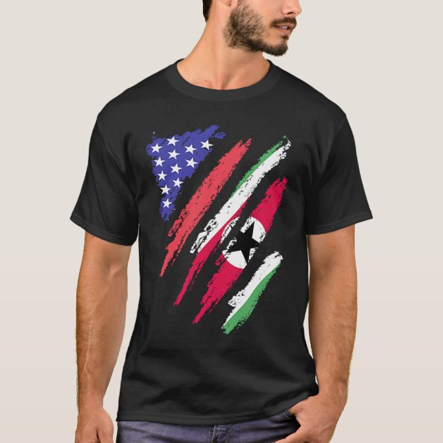 Suriname American Patriot Grown Heart Flag Stripes T-Shirt (Front)