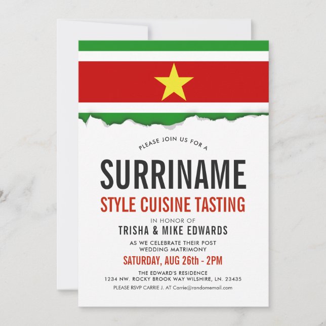 Suriname Cuisine | Party Flag White Invite (Front)