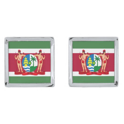 Suriname Flag and Coat Of Arms Patriotic Cufflinks