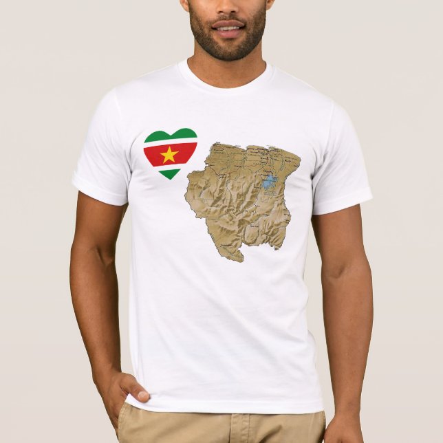 Suriname Flag Heart and Map T-Shirt (Front)