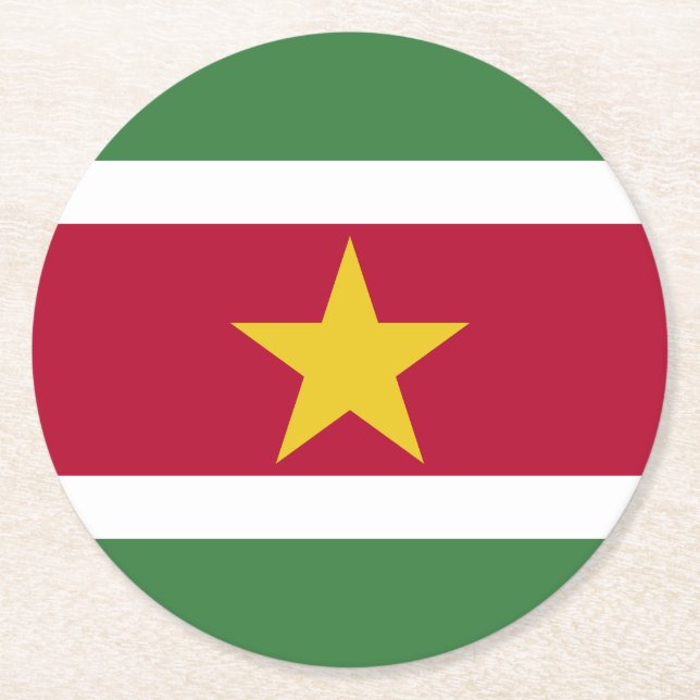 Suriname Flag Round Paper Coaster (Front)