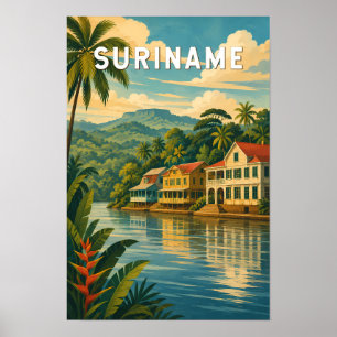 Suriname Illustration Travel Art Vintage Poster