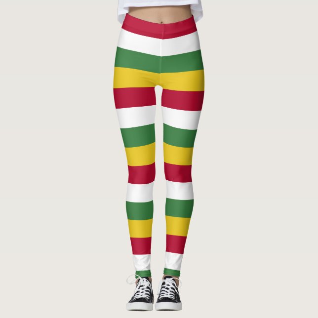 Suriname National Flag Colors Horizontal Striped Leggings (Front)