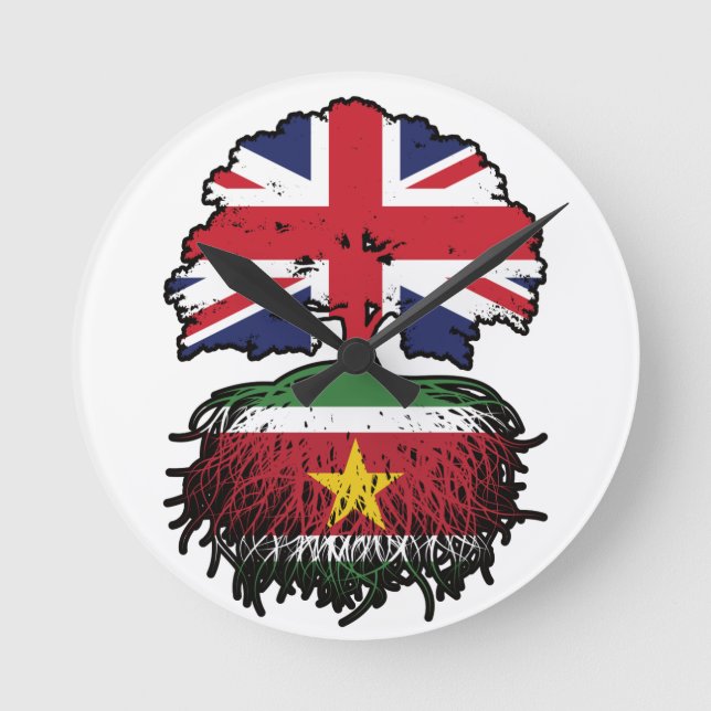 Suriname Surinamese British UK Tree Roots Flag Round Clock (Front)