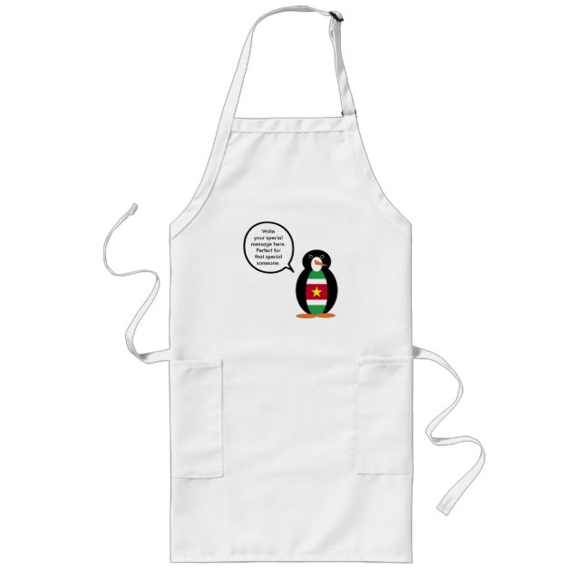 Surinamese Flag Talking Ms. Penguin Long Apron (Front)